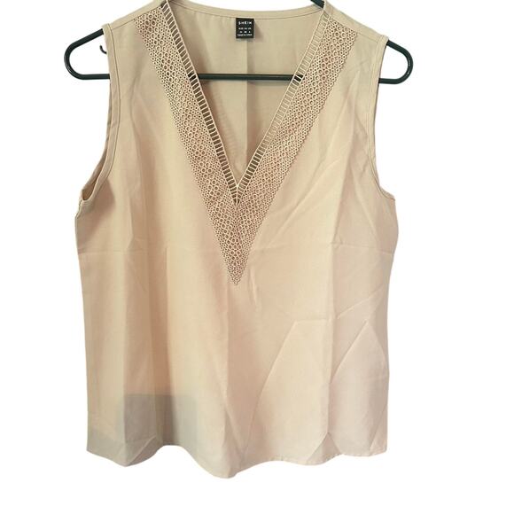Cream shein sleeveless v neck top - Picture 1 of 3